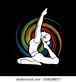 Yoga Class, A woman practice yoga designed on spin wheel background  graphic vector.