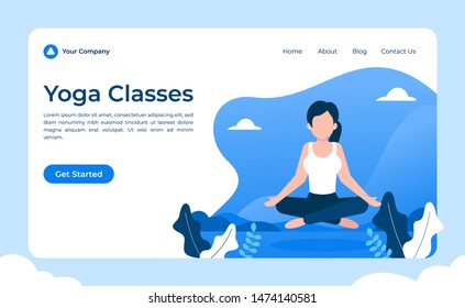 Yoga Classes Concept Vector Flat Illustration for landing page, wallpaper, background, banner, advertising, web, business