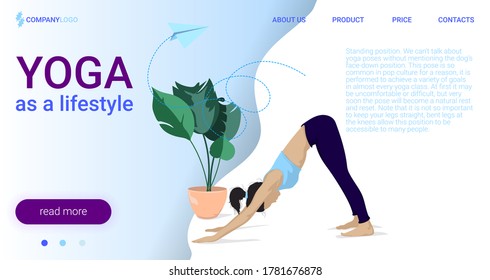 Yoga classes at home. Illustration in the form of a website