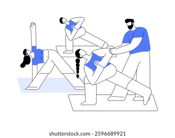 Yoga classes isolated cartoon vector illustrations. Group of people at yoga classes with instructor together, lotus pose, recreation exercise, fitness activity, go in for sports vector cartoon.