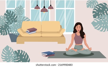 Yoga Classes, Meditate home. Vector.