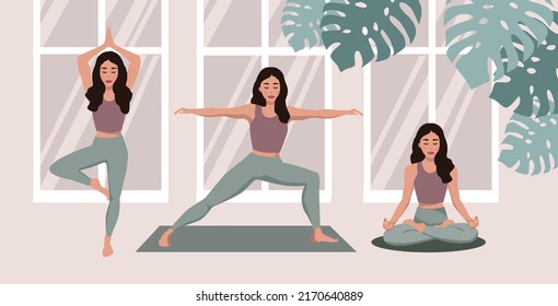 Yoga Classes, Meditate home. Vector.