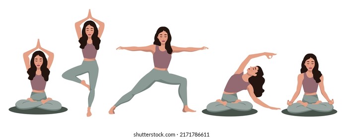 Yoga Classes, Meditate home. Vector.	