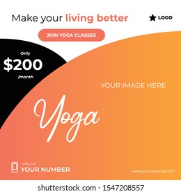 Yoga classes post with wave shapes social media template to promote your brand and advertise on different social media channels. Show sale, offers and discount with these creative designs