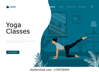 Concepto de ilustración vectorial de clases de yoga, adecuado para página de inicio web, ui, aplicación móvil, diseño editorial, volante, banner y otras ocasiones relacionadas