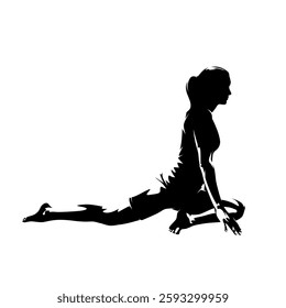 Yoga clipart, woman practicing yoga, isolated vector silhouette. High contrast illustration