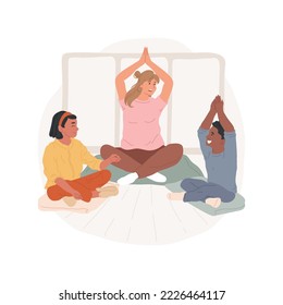 Yoga club isolated cartoon vector illustration. Kids practicing together in a studio, yoga teacher giving instructions, student sport club, teaching mindfulness to children vector cartoon.