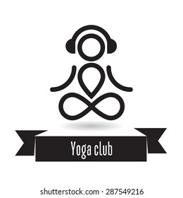 Yoga club logo design concept. Yogi with headphones.