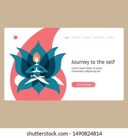 Yoga club web page original flat design. Template for website and mobile website. Girl meditates in the yoga lotus pose. Vector  illustration