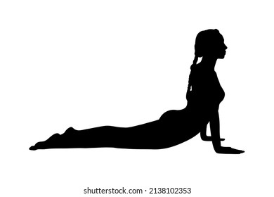 Yoga cobra pose or bhujangasana. Woman silhouette practicing strengthing yoga pose. Vector illustration isolated on white background