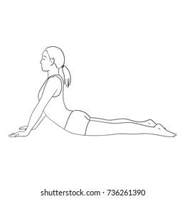 Yoga Cobra pose. Sketch of woman on white background 