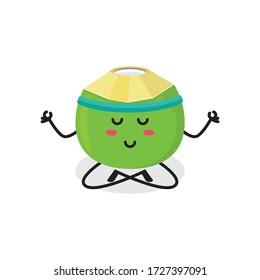 yoga coconut fruit cute character mascot vector design