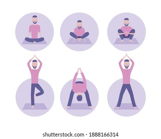 Yoga. Collection of balance pose. Lotus and tree. Vector illustration for telework, remote working and freelancing, business, start up, social media and blog
