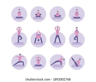 Yoga. Collection of balance pose. Lotus and tree. Vector illustration for telework, remote working and freelancing, business, start up, social media and blog
