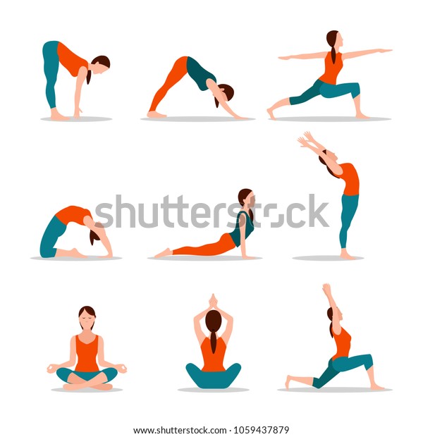 Yoga Collection Poses Set Poses Yoga Stock Vector Royalty Free 1059437879