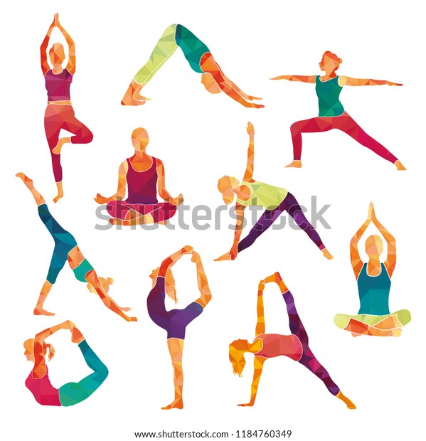 Yoga Colorful Wallpaper Fitness Concept. Sport women. Vector illustration. 