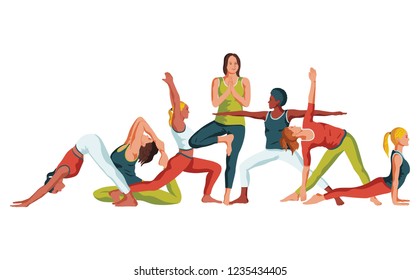 	
Yoga Colorful Fitness Concept. Women sport. Vector illustration