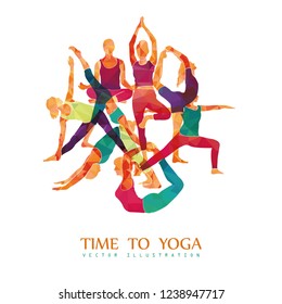 Yoga Colorful Fitness Concept. Women sport. Vector illustration