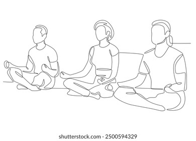 Yoga community. Community concept one-line drawing