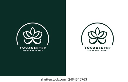 Yoga company logo. Outline floral symbol. Concept of meditation, physical and mental health. Vector illustration EPS10.