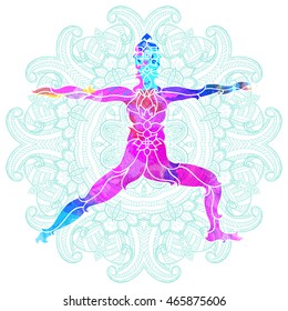 Yoga concept. Decorative design for cover, t-shirt, hippie poster, flyer.