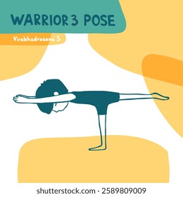 Yoga Concept. Warrior III Pose. Virabhadrasana III. Cartoon character practicing Hatha yoga. Vector flat hand drawn illustration