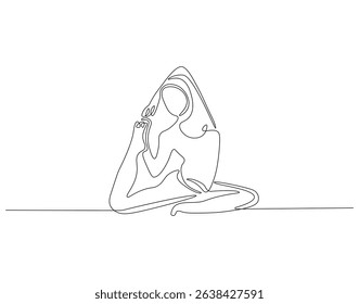Yoga continuous line. Continuous one line drawing of predator yoga girl pose. Yoga, health, meditation concept. Single line drawing