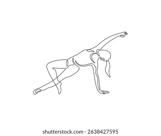 Yoga continuous line. Continuous one line drawing of predator yoga girl pose. Yoga, health, meditation concept. Single line drawing