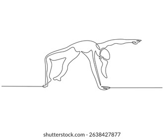 Yoga continuous line. Continuous one line drawing of predator yoga girl pose. Yoga, health, meditation concept. Single line drawing