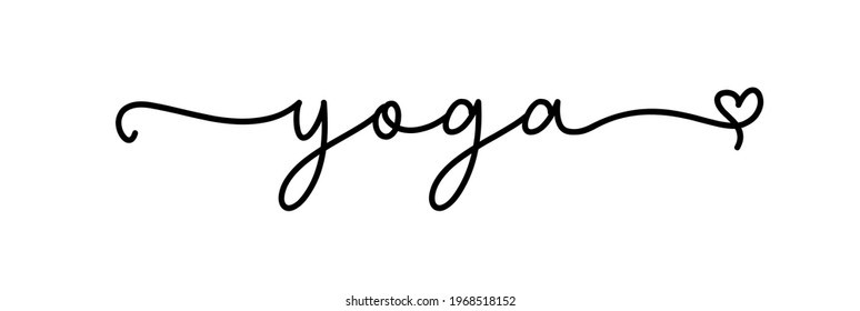 Yoga. Continuous line type text. Hand drawn lettering cursive script word yoga. Vector inscription design yoga logo.
