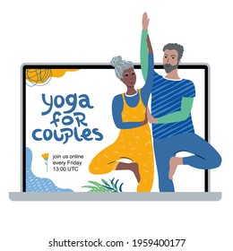 yoga for coples class ad on laptop screen