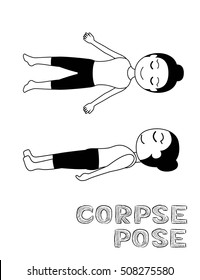 Yoga Corpse Pose Cartoon Vector Illustration Monochrome