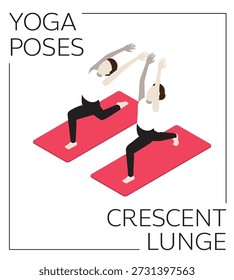 Yoga Crescent Lunge Isometric Vector Set