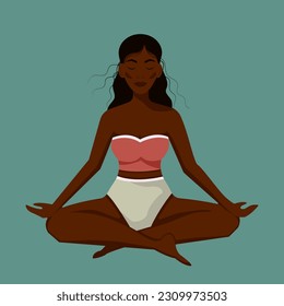 Yoga. Dark-skinned women in the lotus position. vector illusttration