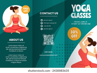 Yoga Day Brochure Flat Cartoon Hand Drawn Templates Background Illustration