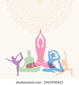 Día de Yoga Colorido Yoga Poses Vector