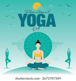 Fondo de diseño de día de yoga con pose de yoga