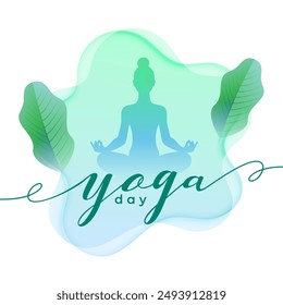 yoga day event background with natural green leaves vector