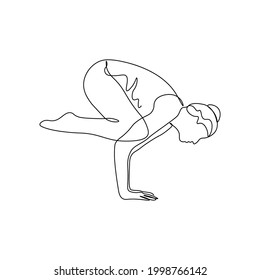 Día del yoga. Una acróbata. Línea sólida. Ilustración vectorial dibujada con una sola línea.