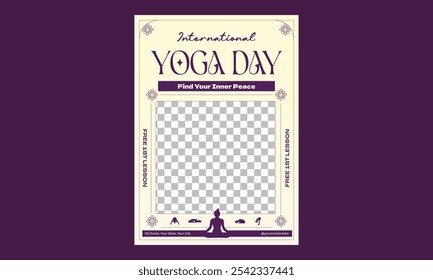 Folleto del día de yoga. Ilustración vectorial