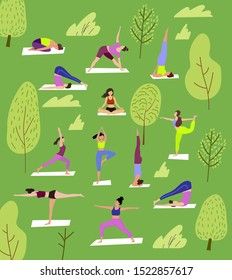 Yoga Day greeting card  for meditation, health and fitness.Healthy lifestyle.Vector illustration.