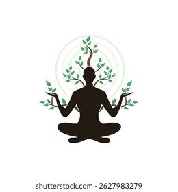 Yoga Day Illustration with Yoga Poses Meditation Floral Elegant Vector 