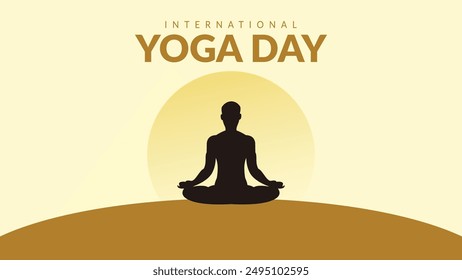 Yoga Day June 21st. People practicing yoga background. Vector illustration.