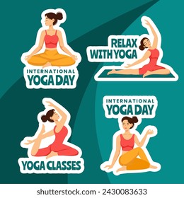 Yoga Day Label Flat Cartoon Hand Drawn Templates Background Illustration