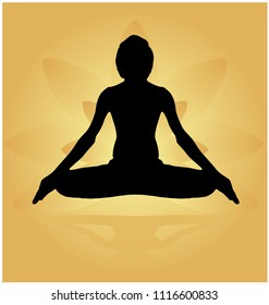 Yoga Day meditation padmasana pose banner against golden lotus petals with beautiful gradient vector design colour on Golden Background