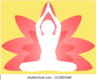 Yoga Day meditation parvastasna pose banner against pink lotus petals with beautiful gradient vector design colour on Golden Background