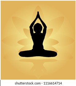  Yoga Day meditation parvastasna pose banner against golden lotus petals with beautiful gradient vector design colour on Golden Background