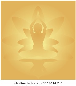  Yoga Day meditation parvastasna pose banner against golden lotus petals with beautiful gradient vector design colour on Golden Background