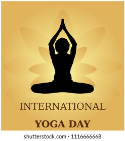 Yoga Day meditation parvastasna pose banner against golden lotus petals with beautiful gradient vector design colour on Golden Background with text