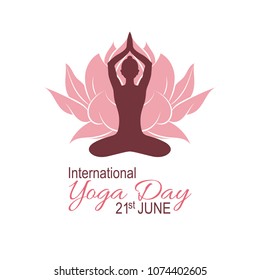 Yoga Day Poster. World Yoga Day vector illustration. Minimalism. Logo for yoga center. Female body in yoga assana with lotus petals